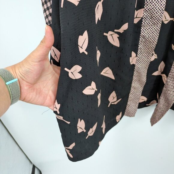 Vintage Patti Cappalli California Kimono Cover Up Jacket Leaves Plaid Black Pink - Picture 5 of 7